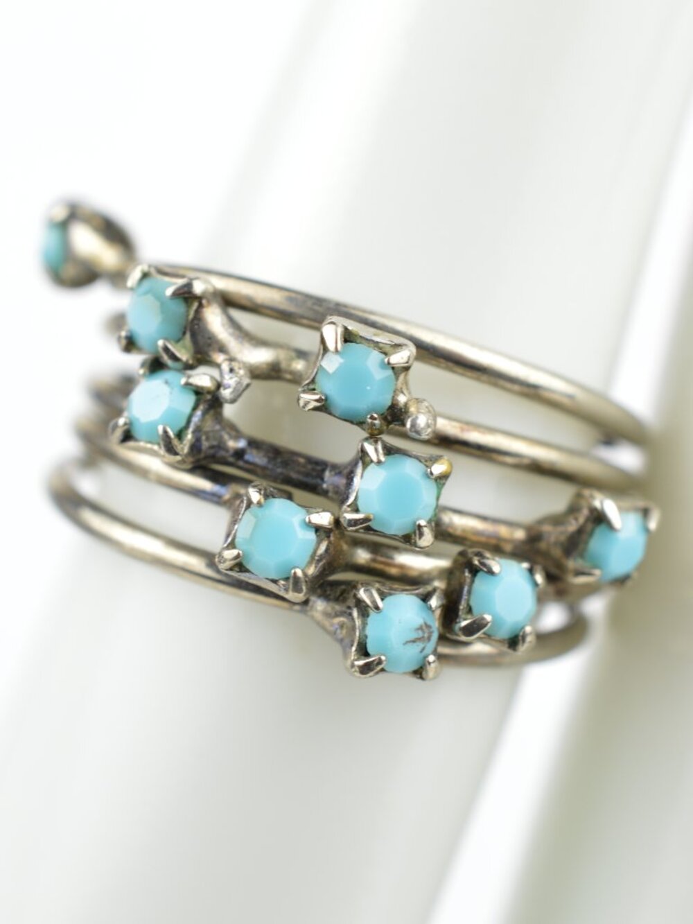 Vintage Harem Ring Multi Band Wire Stack Cluster Turquoise Blue Costume Size 6